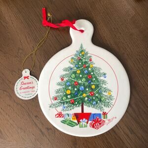 Vintage Christmas Trivet Ceramic Reversible Porcelain Holiday Saltera Himark Box